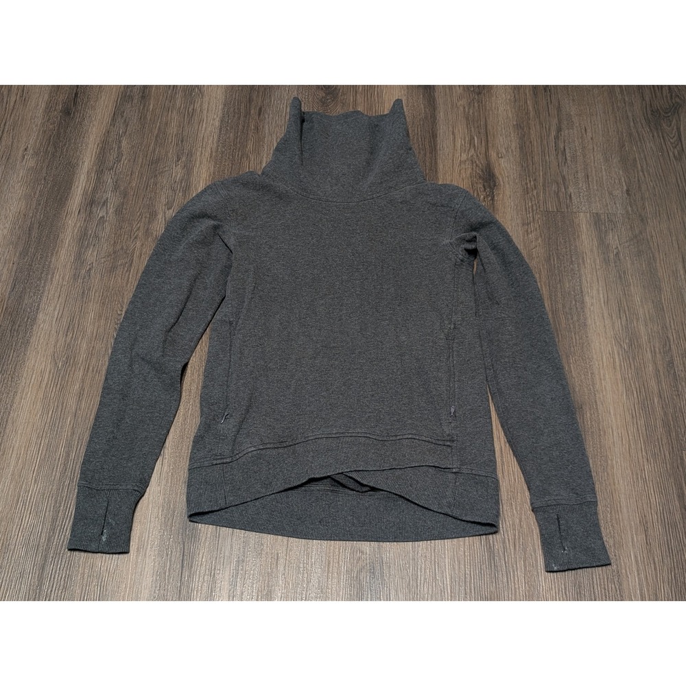 Lululemon Funnel Neck Pullover Womens Size 2 Gray Fleece Thumbholes Athleisure